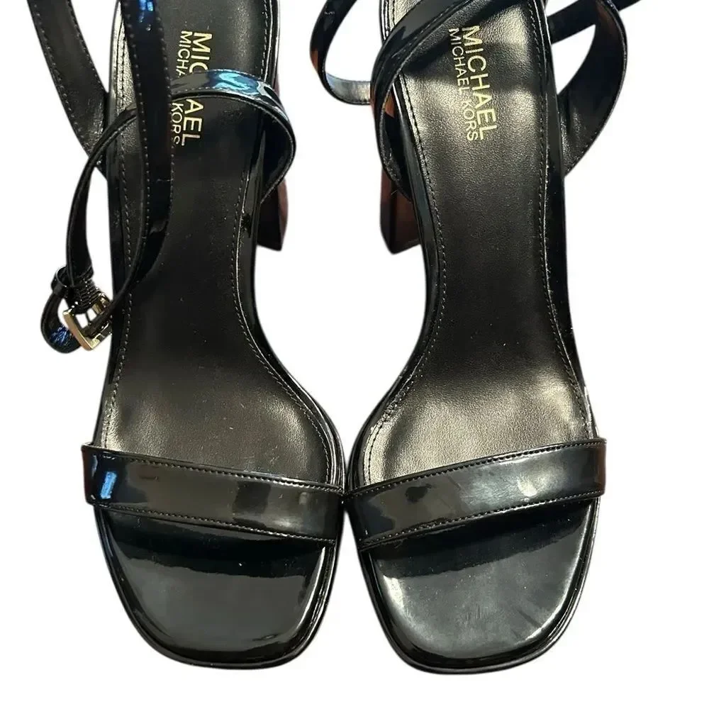 Michael Kors Black Patent Leather Strappy Block Heel Sandals (Size 5.5M)